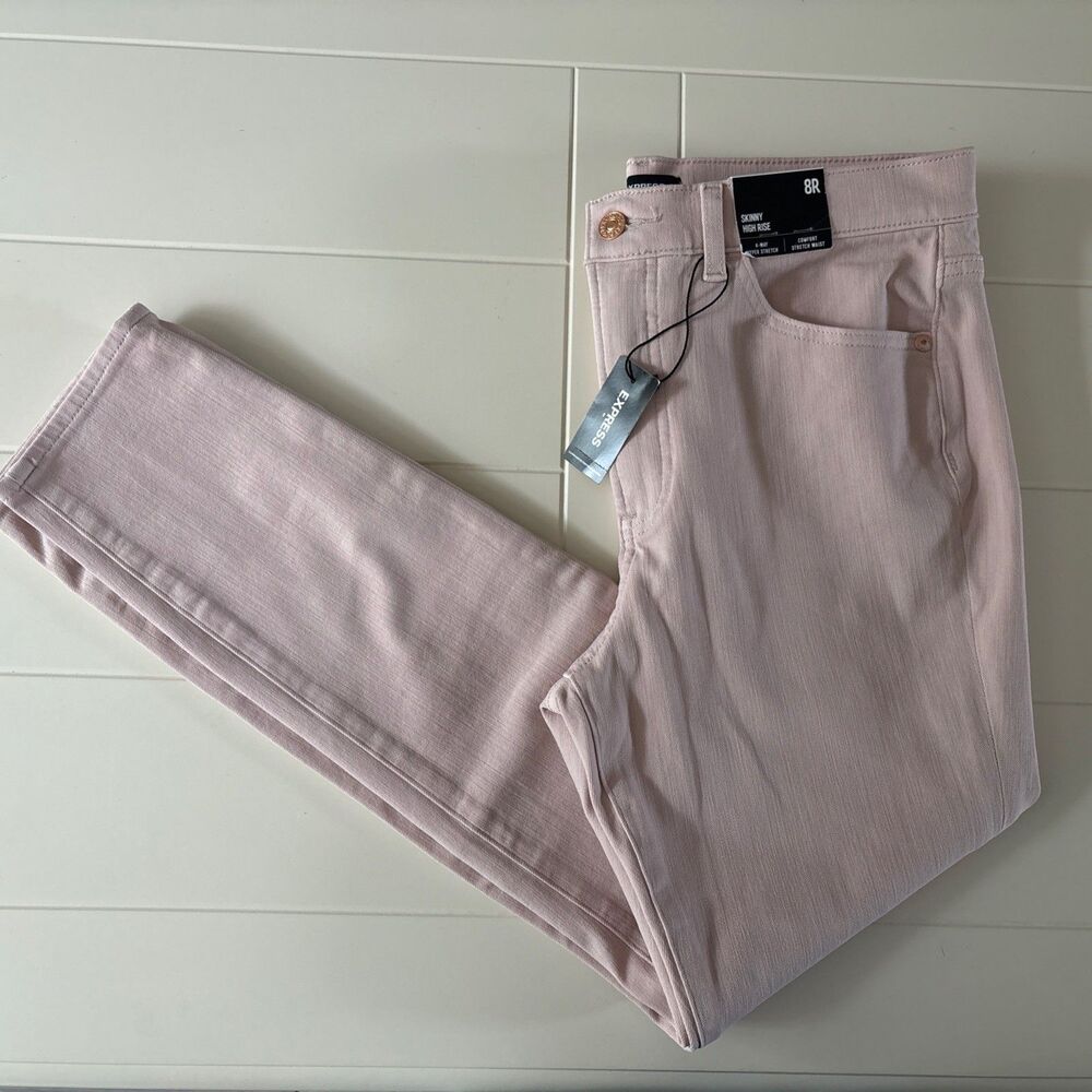 Express Skinny High Rise Jeans Womens 8R Blush Pink Hyper Stretch New